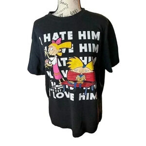 NICKELODEON BLACK TEE SIZE LARGE WITH I HATE HIM OR LOVE HIM